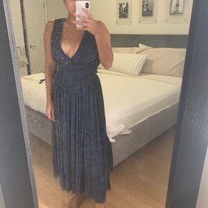 Plunge Neck Blue Glitter Dress